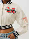 'I LOVE TRUE RELIGION' CROPPED VARSITY JACKET