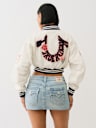 'I LOVE TRUE RELIGION' CROPPED VARSITY JACKET