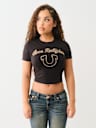 CAMISETA PEQUEÑA MANGA CORTA CON LOGOTIPO EN CRISTAL