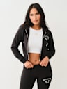 SUDADERA CON CAPUCHA Y CIERRE CORTA CON LOGOTIPO EN CRISTAL
