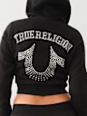 SUDADERA CON CAPUCHA Y CIERRE CORTA CON LOGOTIPO EN CRISTAL