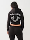 SUDADERA CON CAPUCHA Y CIERRE CORTA CON LOGOTIPO EN CRISTAL