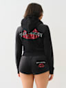 VELOUR CRYSTAL LIPS SHRUNKEN ZIP HOODIE