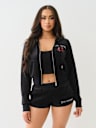 VELOUR CRYSTAL LIPS SHRUNKEN ZIP HOODIE