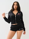 VELOUR CRYSTAL LIPS SHRUNKEN ZIP HOODIE