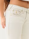 BECCA BIG T LUREX MID RISE BOOTCUT JEAN
