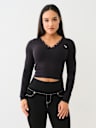 SEAMLESS RIBBED CROP HENLEY TEE