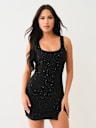 CRYSTAL BLACK DENIM MINI DRESS