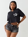 EMBROIDERED BUDDHA BOXY CROPPED TEE