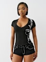 RIBBED SCRIPT LOGO V NECK TOP