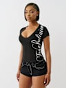 RIBBED SCRIPT LOGO V NECK TOP