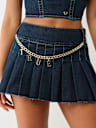PLEATED CHAIN DENIM MINI SKIRT
