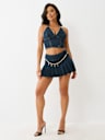 PLEATED CHAIN DENIM MINI SKIRT