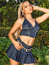 PLEATED CHAIN DENIM MINI SKIRT