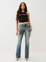 BECCA CRYSTAL TATTOO MID RISE BIG T BOOTCUT JEAN