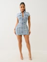 DENIM ZIP FRONT MINI DRESS