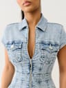 DENIM ZIP FRONT MINI DRESS