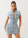 DENIM ZIP FRONT MINI DRESS