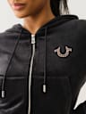 VELOUR CRYSTAL SHRUNKEN ZIP HOODIE
