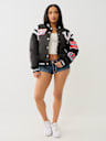 CHAQUETA TIPO BOMBER DE SATÉN ESTILO UNIVERSITARIO
