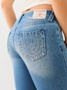 JEANS CORTE DE BOTA ACAMPANADOS JOEY DE TIRO MEDIO EN TERRY ÍNDIGO