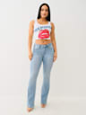 BECCA INDIGO TERRY MID RISE BOOTCUT JEAN