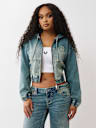 DENIM BIG T ZIP HOODIE
