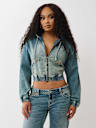 DENIM BIG T ZIP HOODIE