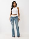 JOEY MID RISE RIP REPAIR BIG T FLARE JEAN
