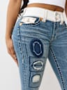 JOEY MID RISE RIP REPAIR BIG T FLARE JEAN