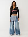CRYSTAL APPLIQUE V NOTCH LONG SLEEVE TEE