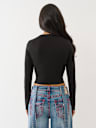 CRYSTAL APPLIQUE V NOTCH LONG SLEEVE TEE