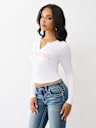 CAMISETA DE MANGA LARGA Y CUELLO EN V CON APLIQUE DE CRISTALES