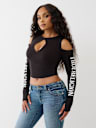 RIBBED CUTOUT LONG SLEEVE TOP