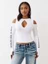 RIBBED CUTOUT LONG SLEEVE TOP