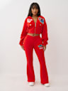  CRYSTAL V WAISTBAND FLARED SWEAT PANT