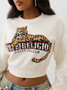 SUDADERA DE MANGA LARGA FRUNCIDA CON LEOPARDO DE CRISTALES
