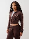 CRYSTAL HORSESHOE VELOUR ZIP HOODIE