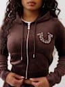 CRYSTAL HORSESHOE VELOUR ZIP HOODIE