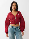BUDDHA RUCHED SLEEVE ZIP HOODIE