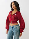 BUDDHA RUCHED SLEEVE ZIP HOODIE