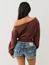 OFF THE SHOULDER EMBROIDERED PULLOVER