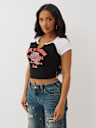 EMBROIDERED V NOTCH RIBBED RAGLAN TEE