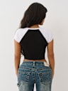 EMBROIDERED V NOTCH RIBBED RAGLAN TEE