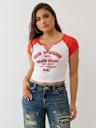 EMBROIDERED V NOTCH RIBBED RAGLAN TEE