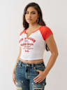 EMBROIDERED V NOTCH RIBBED RAGLAN TEE