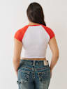 EMBROIDERED V NOTCH RIBBED RAGLAN TEE