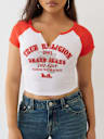 EMBROIDERED V NOTCH RIBBED RAGLAN TEE