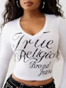 CRYSTAL LOGO V NECK LONG SLEEVE TEE