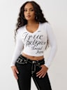 CRYSTAL LOGO V NECK LONG SLEEVE TEE